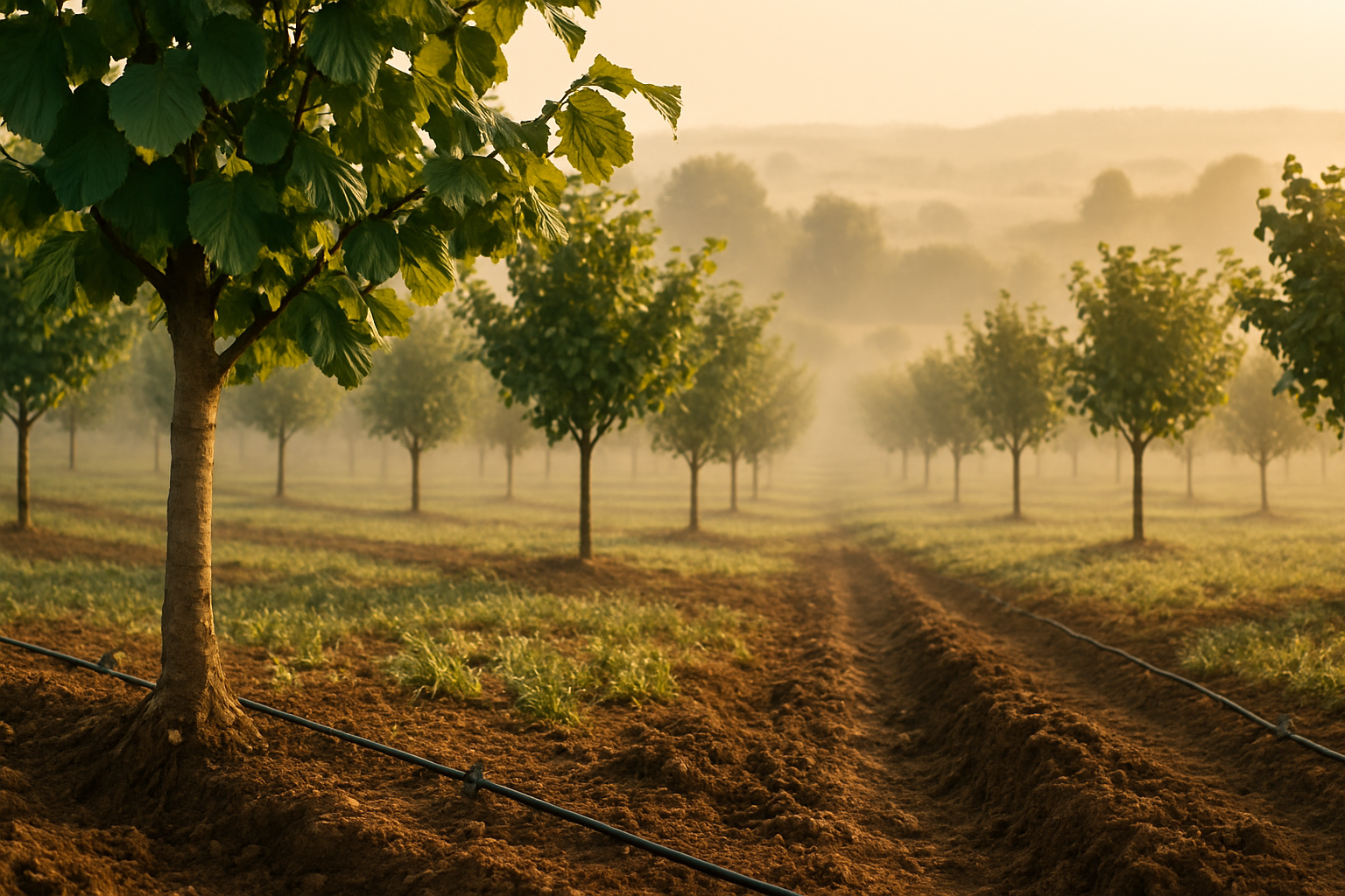 Produzione agricola di nocciole e mandorle: come progettare un impianto redditizio (suolo, sesto e irrigazione)
