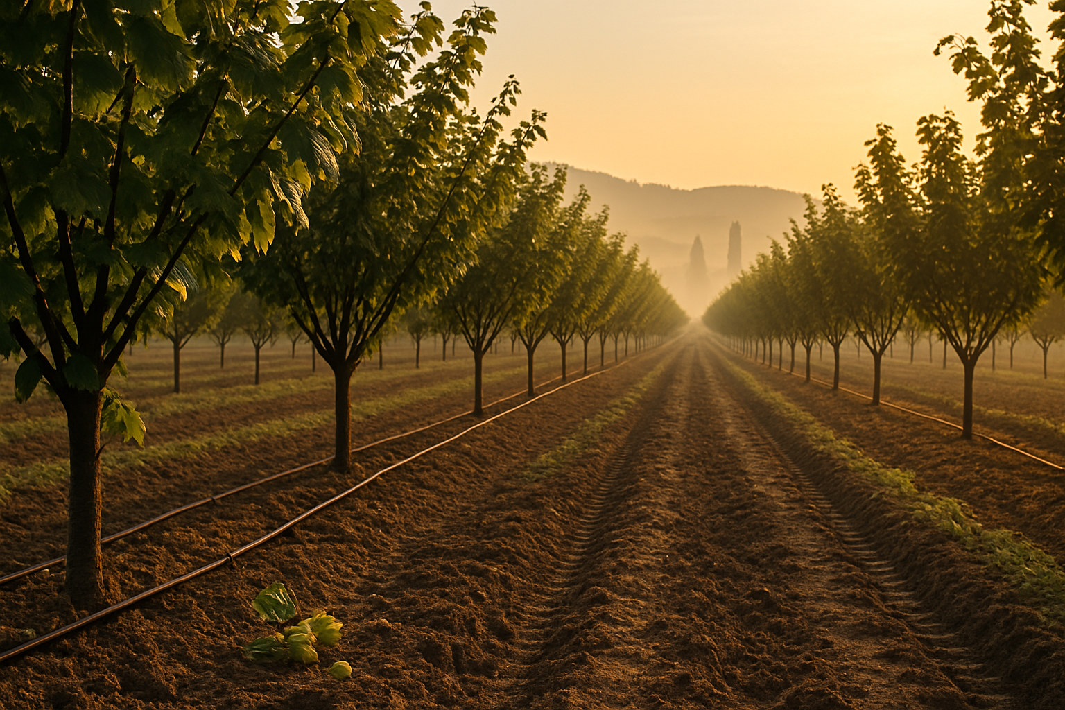 Produzione in noccioleto: come aumentare resa per ettaro con forma di allevamento, densità d’impianto e gestione dell’acqua